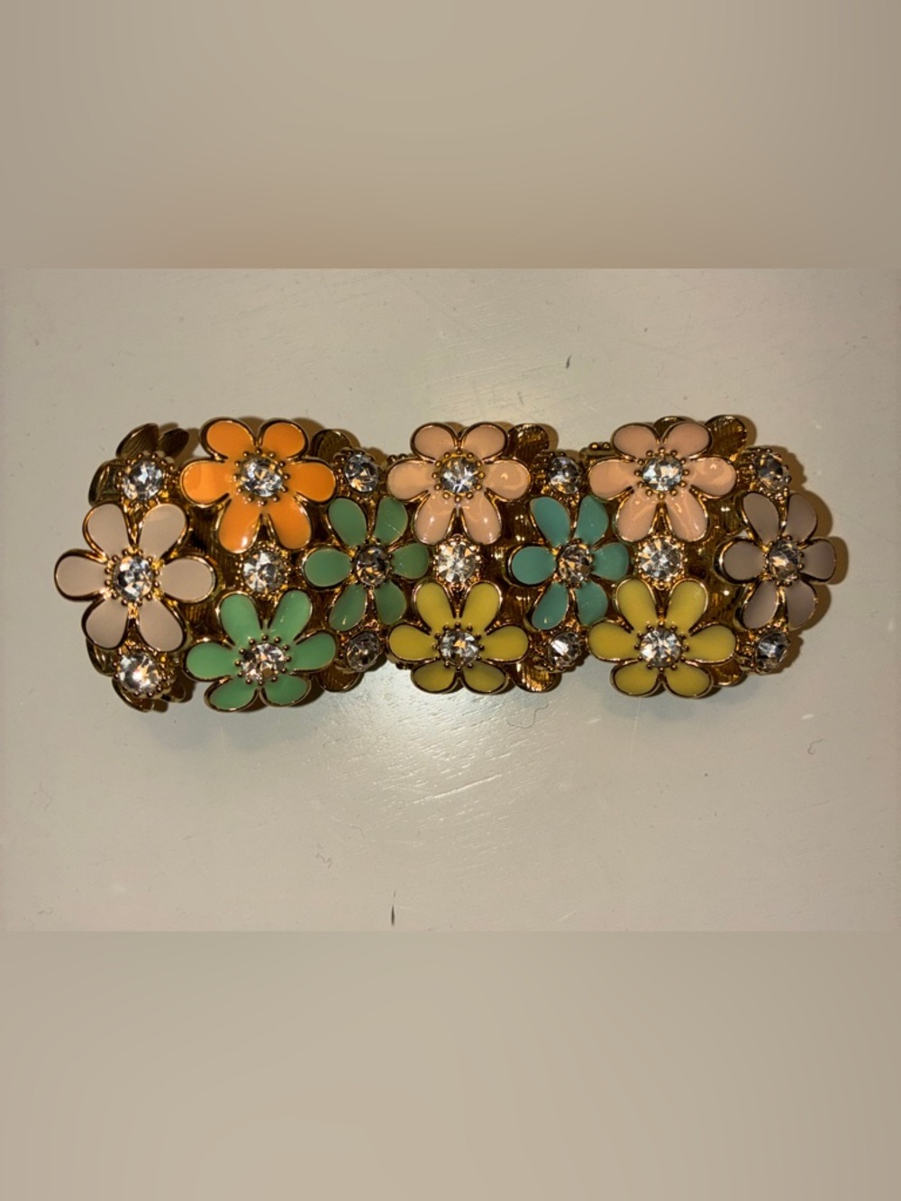 Pastel Enamel Flowers & Crystal Stretch Bracelet - Picture 3 of 6